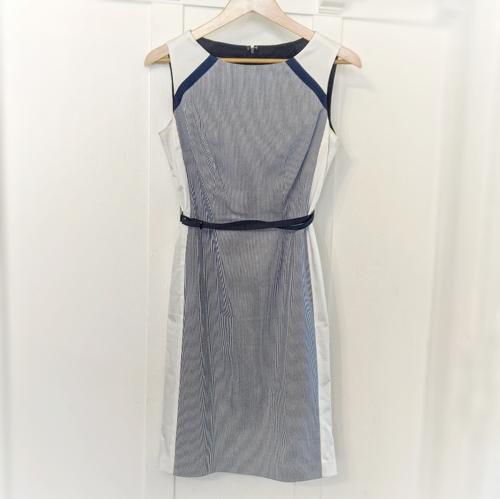 MOVING SALE! JONES NEW YORK EUC Pinstripe Navy Belted Sheath